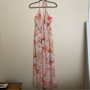 Charlotte Russe long floral dress halter style top, size M, lined like new